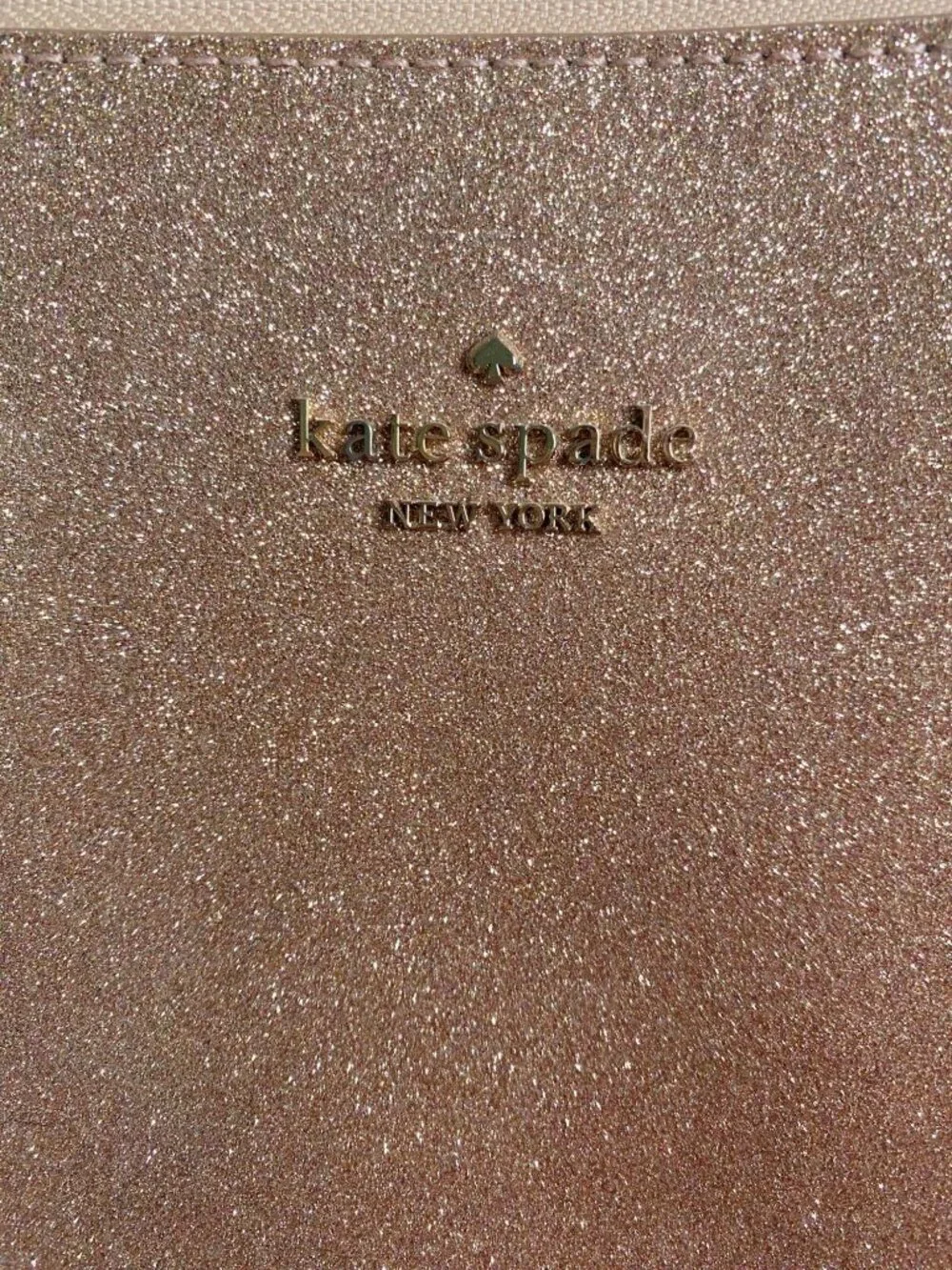 Kate Spade New York Rose Pink Glitter Tote With Pink Handles Rose Gold